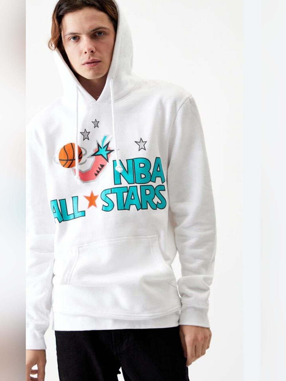 Mitchell & Ness White NBA All-Stars Graphic Hoodie with Teal & Orange Accents